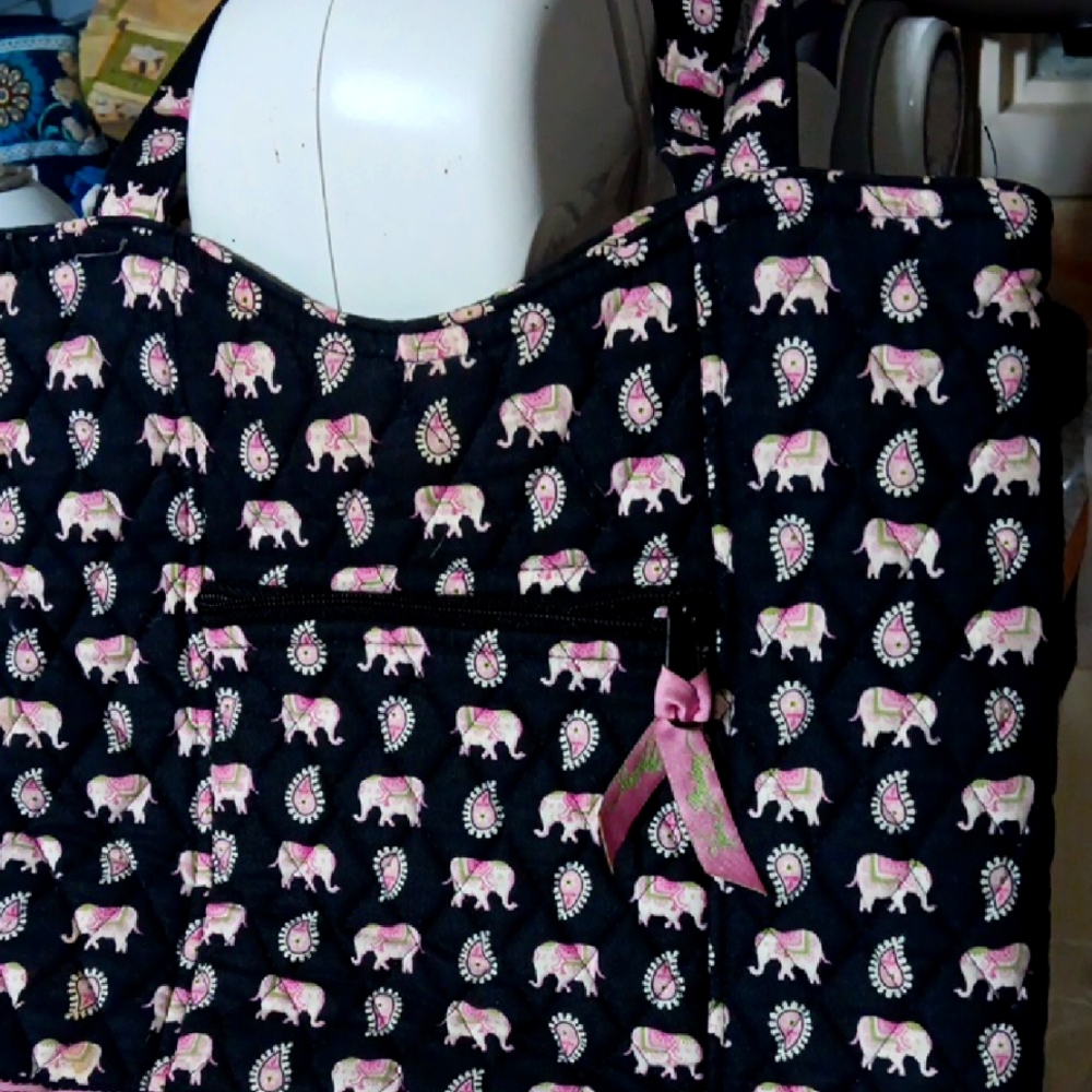 Vera Bradley Black and Pink Elephant Shoulder Bag